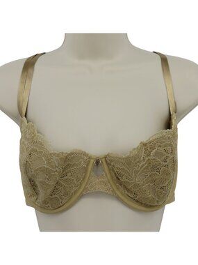 Cacique 42D Bra Demi Tan Beige Lace Scallop Trim Underwire Lined Plus Size Women
